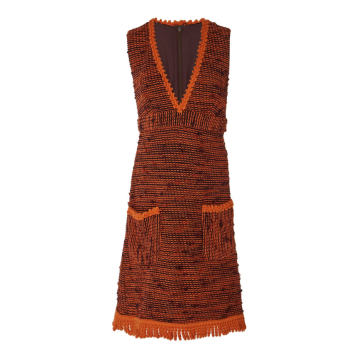 Contrast-Trimmed Textured Knit Jumper Dress