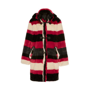 Hooded Striped Faux Fur Coat