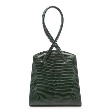 Twisted Wristlet Lizard Embossed Leather Bag