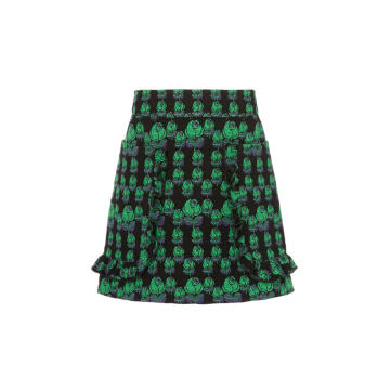 Ruffled Tiered-Hem Rosette-Print Skirt