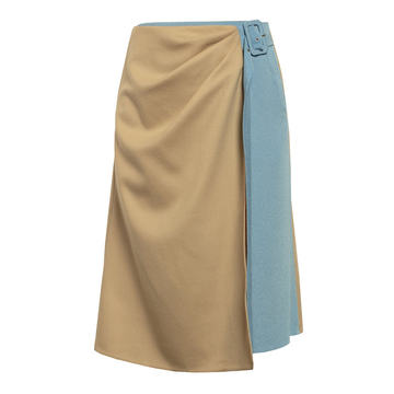 Valya Colorblocked Belted A-Line Skirt