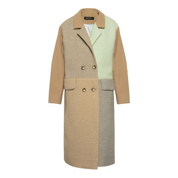 Paris Wool Texture-Blocked Mixed-Media Coat