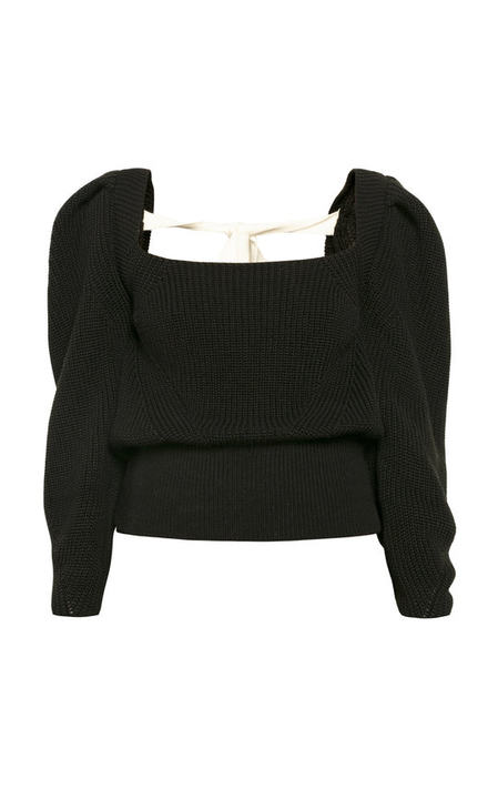 Rachel Puffed-Shoulder Pointelle Sweater展示图