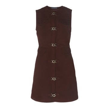 Buckle-Front Suede A-Line Mini Dress