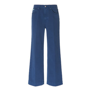 Cropped Wide-Leg Twill Cotton Pants