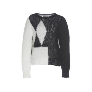 Intarsia-Knit Geo-Patchwork Sweater