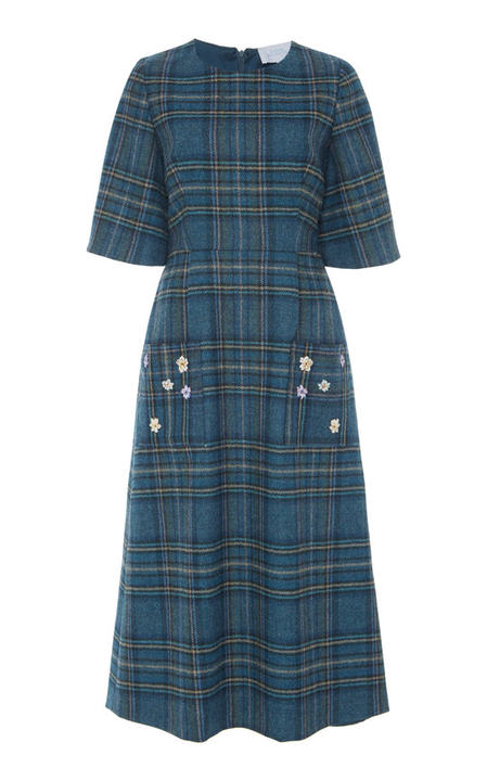 Embroidered Plaid Virgin Wool Dress展示图