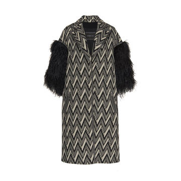 Feather-Trimmed Cotton-Blend Jacquard Coat