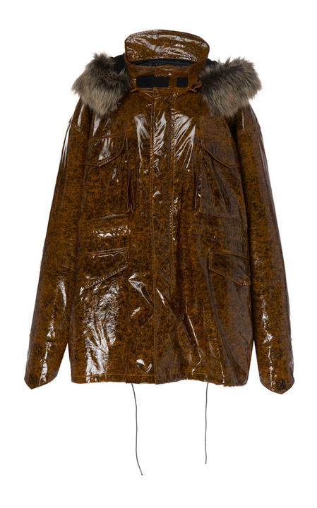 Fur-Trimmed Hooded Tortoiseshell Parka展示图