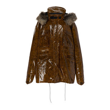 Fur-Trimmed Hooded Tortoiseshell Parka