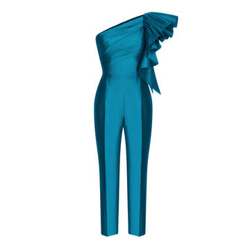 Ruffled Silk Satin Jumpsuit