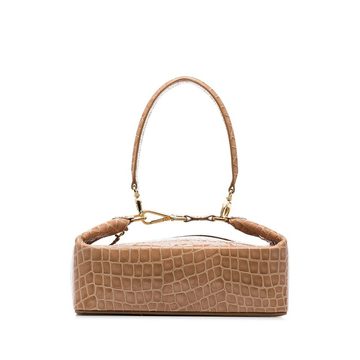 brown Olivia crocodile-embossed leather box bag