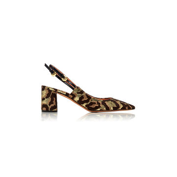 Cheetah-Print Brocade Slingbacks