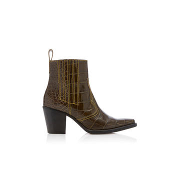 Croc-Effect Leather Ankle Boots