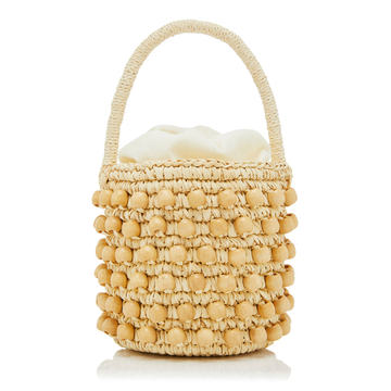 Beaded Straw Bucket Bag