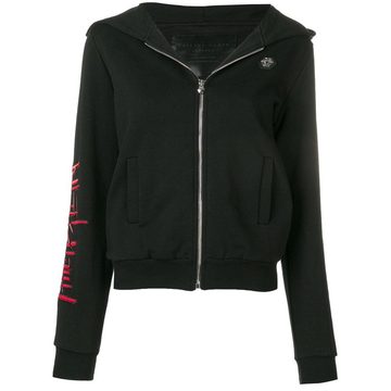 embellished skull zip front hoodie