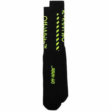 black cotton fluorescent green logo socks