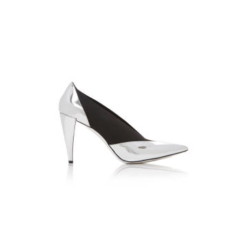 Paneled Metallic Glossed-Leather And Canvas Pumps