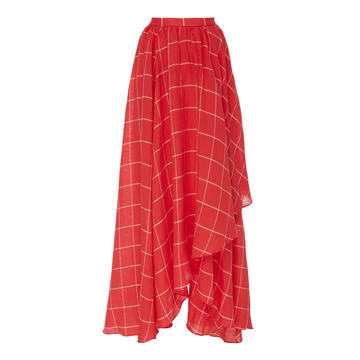 Akila Grid-Print Cotton Maxi Skirt