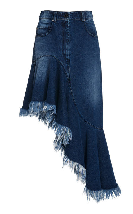 Asymmetric Denim Frayed Skirt展示图