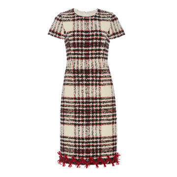 Embroidered Boucle Tweed Pencil Dress