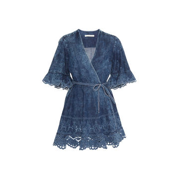 Acid-Wash Denim Wrap Mini Dress