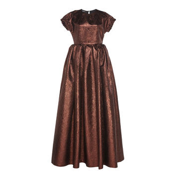 Short Sleeve Metallic Brocade Gown