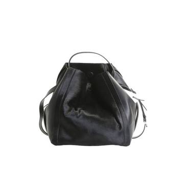 Fur Inserts Black Leather Bag