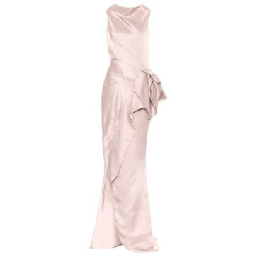 Uniflora缎布绉纱长礼服