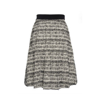 High Waist Pleated Cotton Tweed Skirt