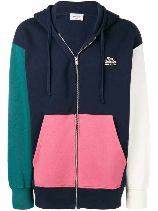 colour-block zipped hoodie展示图