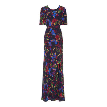 Annie-B Printed Silk Crepe De Chine Long Dress With Split