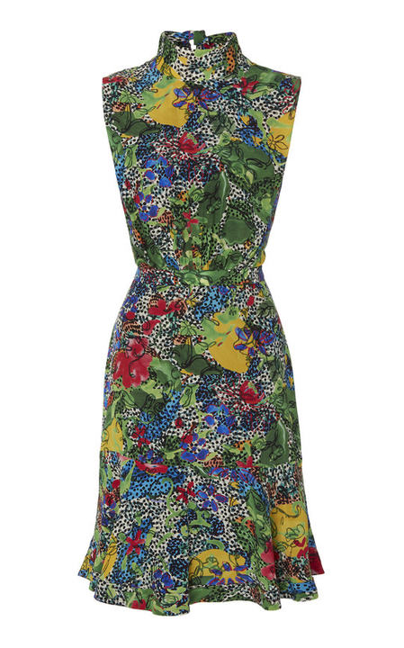 Fleur Printed Silk Crepe De Chine Mini Dress With Halter Neck展示图