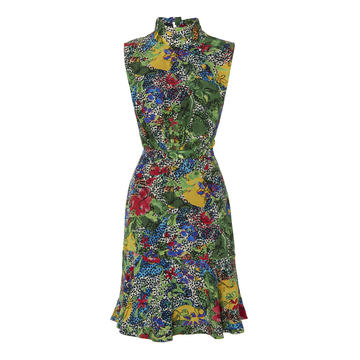 Fleur Printed Silk Crepe De Chine Mini Dress With Halter Neck