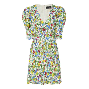 Colette Printed Mini Dress With Sleeves And V Neck