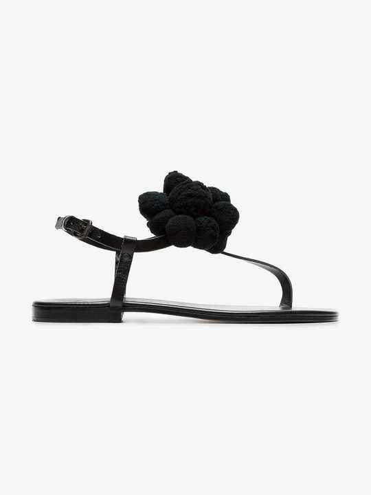 black Arjan pom pom leather sandals展示图