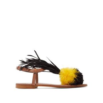 Arajan feather-trimmed leather sandals
