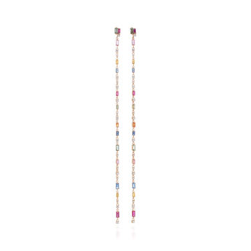 18K Rose Gold Long Multi-Stone Stick Earrings