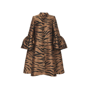 Bell Sleeve Tiger Jacquard Cape Coat