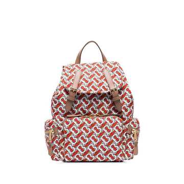 red logo print leather trimmed backpack