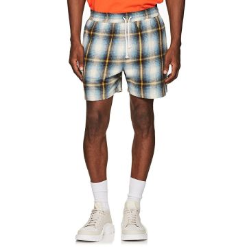 Checked Cotton Flannel Drawstring Shorts