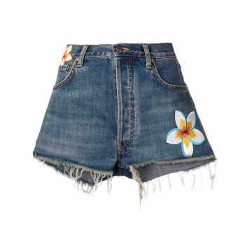 花卉贴花牛仔短裤