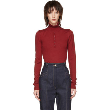 Red Button Frill Turtleneck