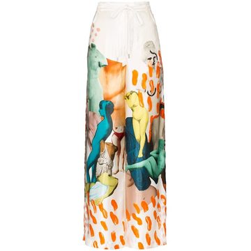 Tie Waist Wide Leg Printed Trousers