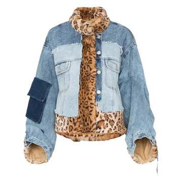 faux fur patchwork denim jacket