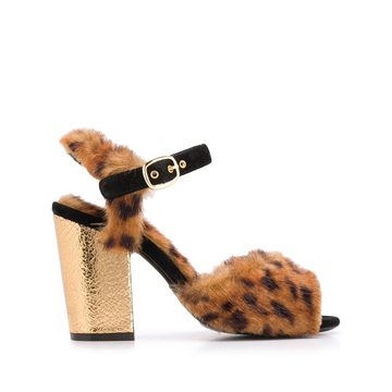 leopard print fur sandals