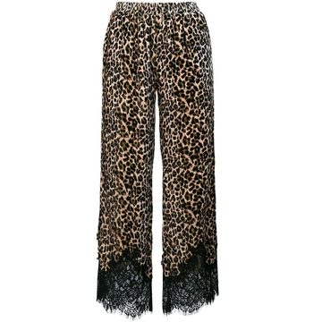 leopard lace trim trousers