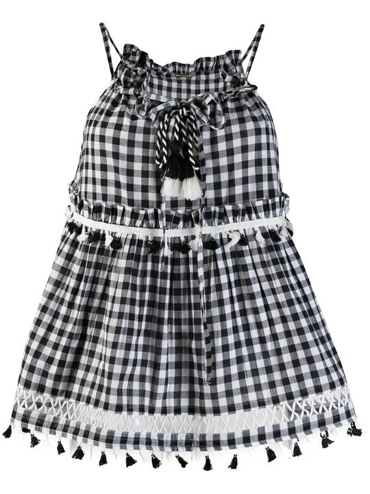 checked tassel sleeveless top展示图