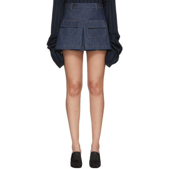 Indigo Denim Pockets Miniskirt展示图