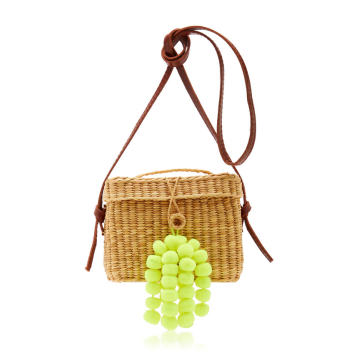 Roge Small Pompom-Embellished Raffia Shoulder Bag